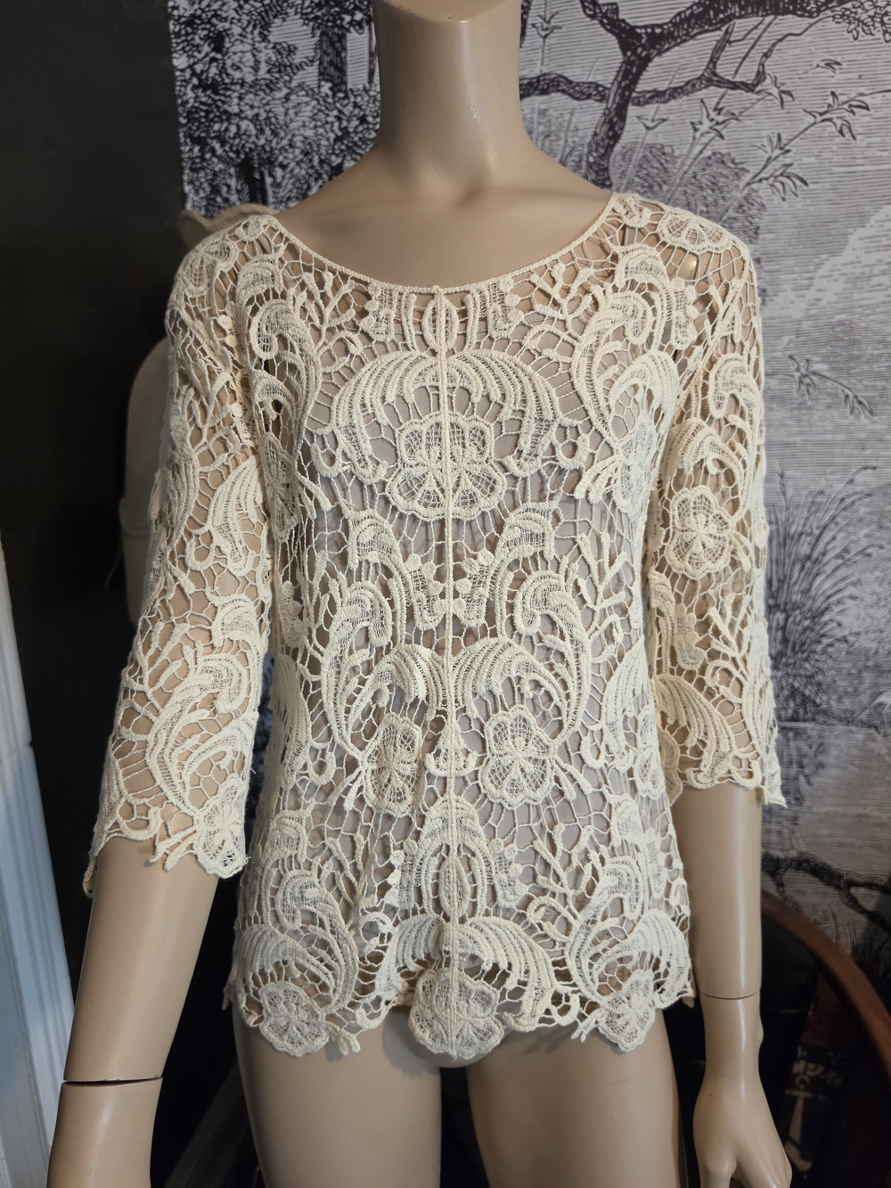 Beautiful ADIVA Cream Floral Lace Crochet Blouse